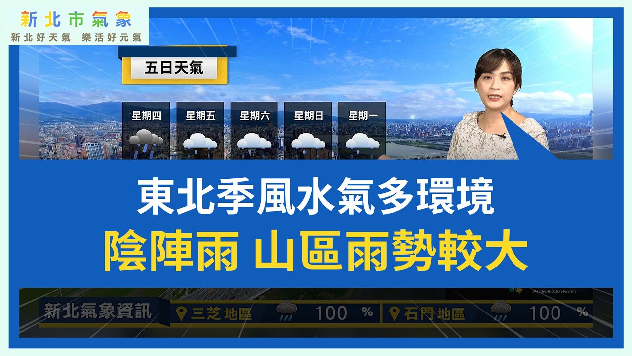 新北市氣象 2025/11/13 東北季風水氣多環境 陰陣雨 山區雨勢較大
