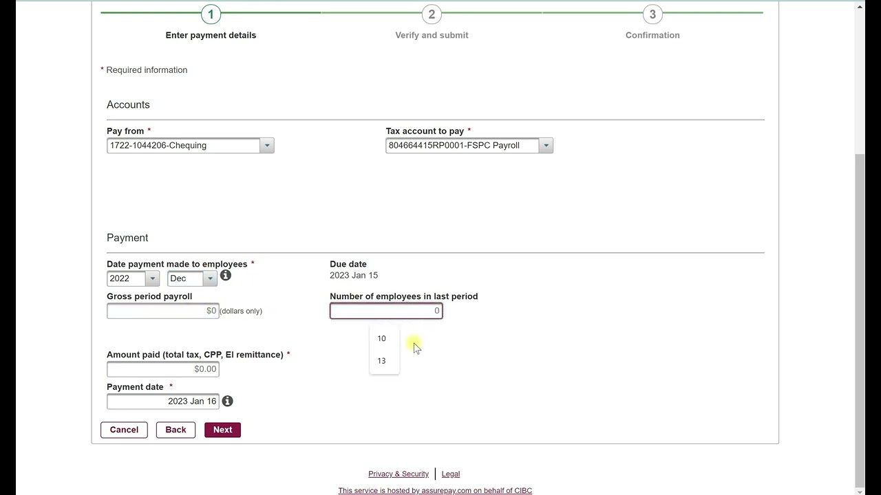 How to make year end payroll tax payment to CRA