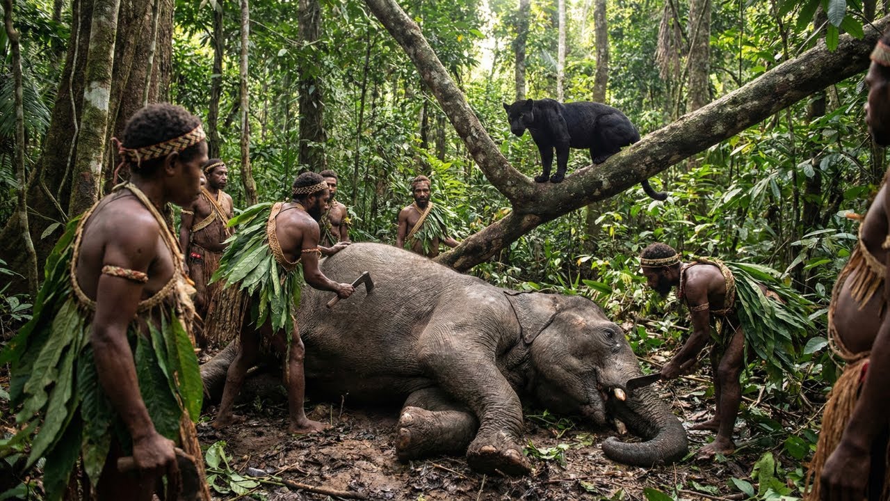 Korowai Tribe: Living Completely Off the Land | Jungle Life & Elephant Survival Hunt