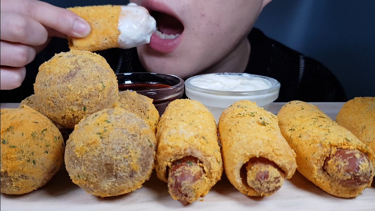 ASMR BHC CHEESE BALL AND CHEESE HOTDOG 뿌링클 치즈볼과 뿌링클 핫도그 리얼사운드 먹방