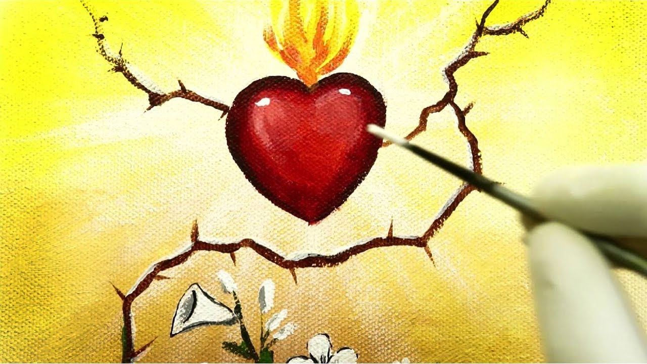 Sacred Heart Easy  Acrylic Painting For Beginners - Step by Step / Daily Art Challenge #243