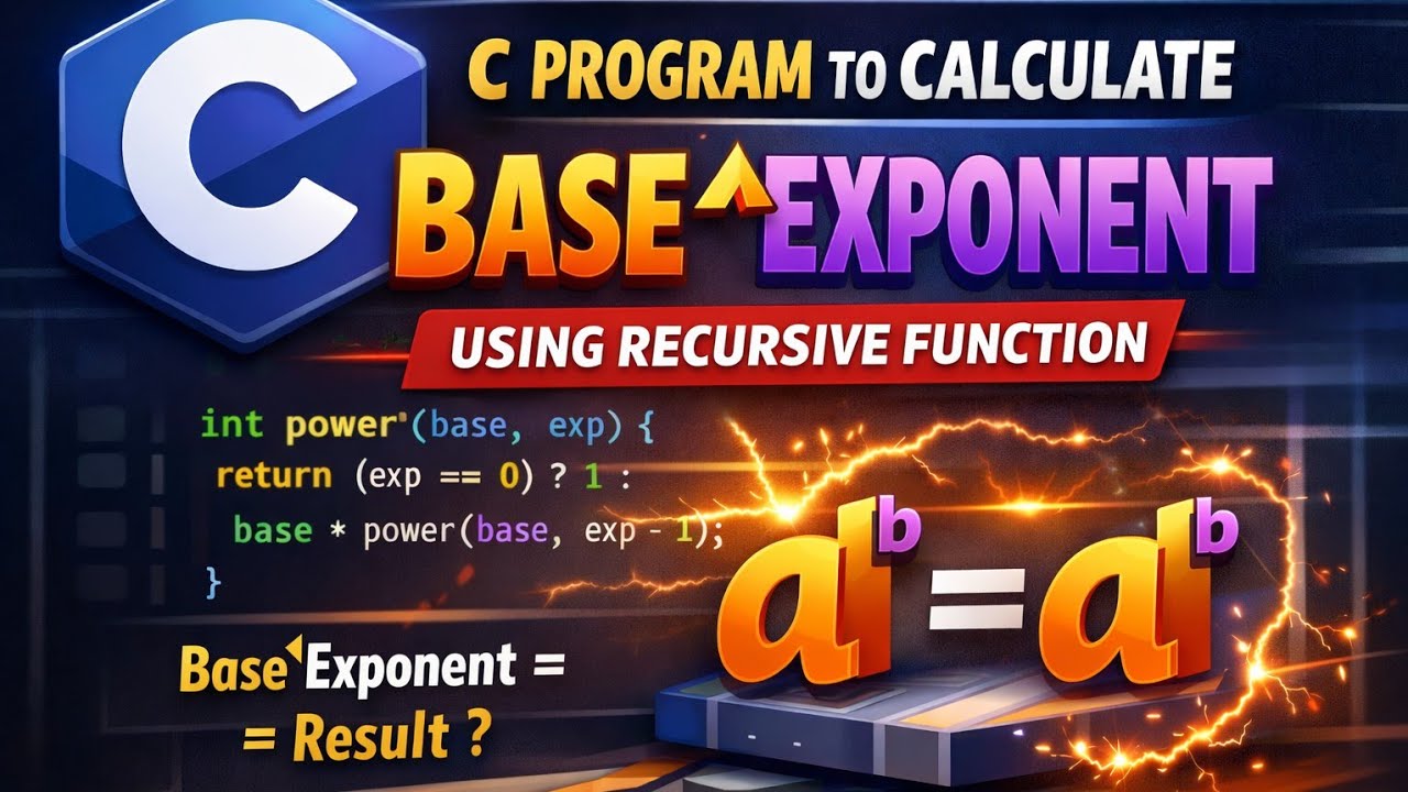 C PROGRAM TO FIND POWER OF BASE RAISED TO EXPONENT USING RECURSIVE FUNCTION 