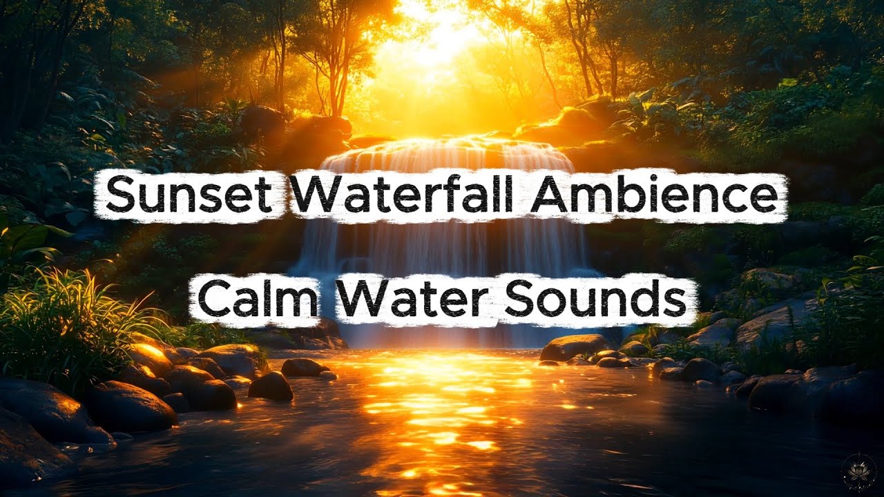 Sunset Waterfall Ambience 🌅 Relaxing Water Sounds, Birds & Crickets Nature