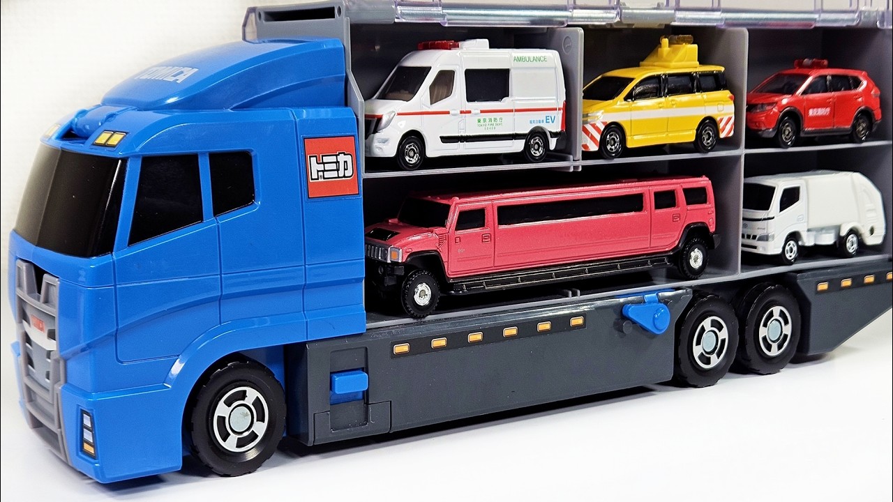 トミカ開封☆はたらくくるまのミニカーを坂道で走行テスト！コンボイに収納 l Tomica Unboxing & Run a slope Hill Test + Convoy Storage