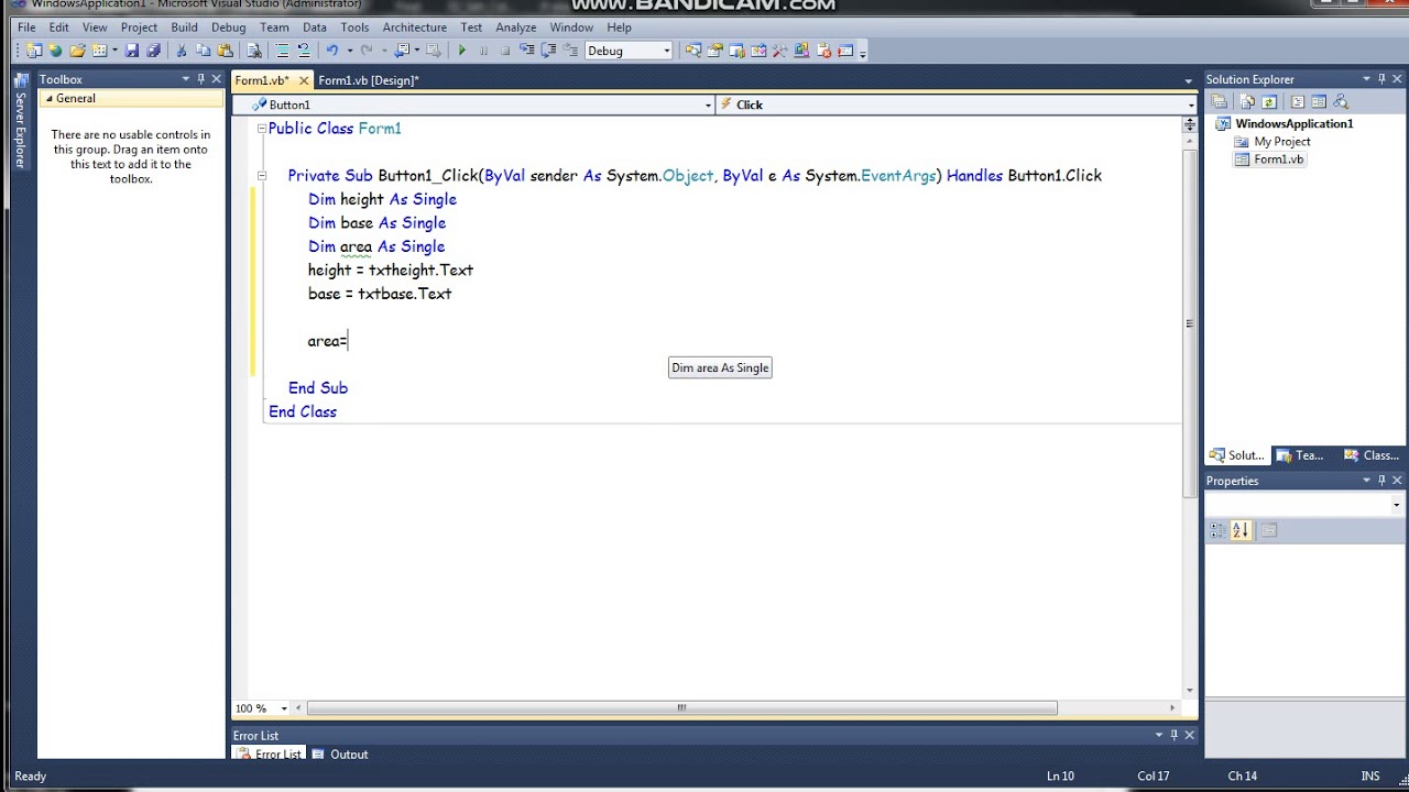Area of a triangle in Visual basic.net #Question and Answer