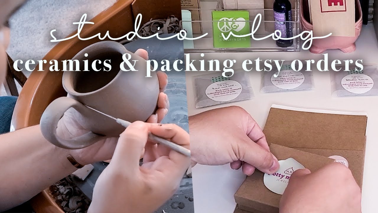 studio vlog 48 | making pottery at home, attaching handles & packing etsy shop orders