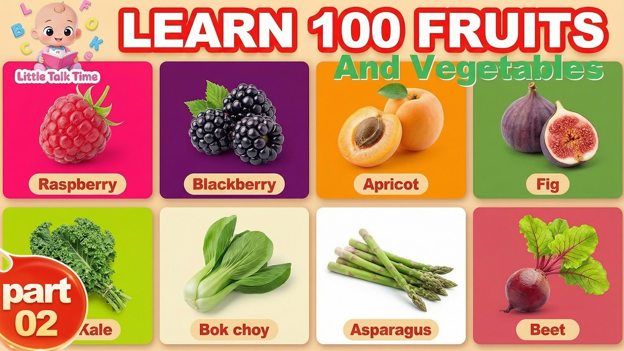 First 100 Fruits And Vegetables Name  | English Vocabulary for Toddlers