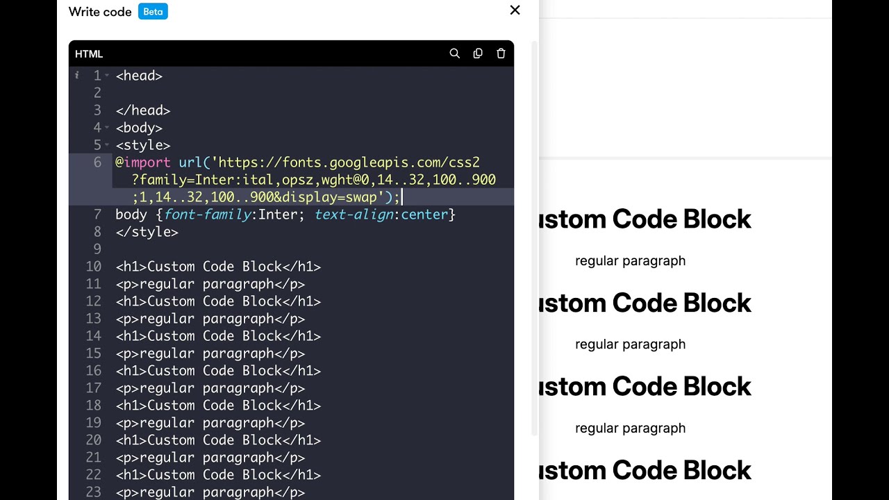 New custom code block (beta) in Rise 360