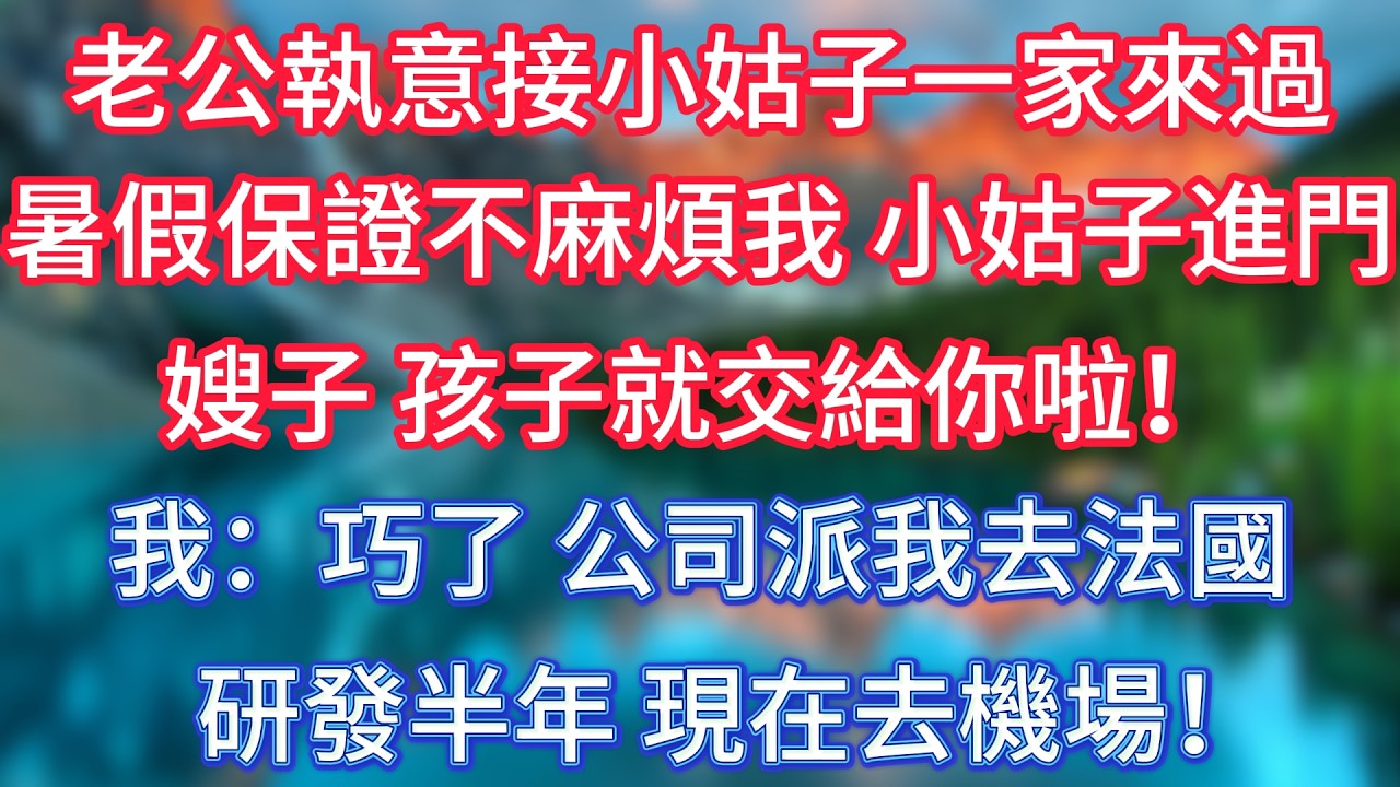 老公執意接小姑子一家來過暑假，保證不麻煩我。小姑子進門：嫂子，孩子就交給你啦！我：巧了，公司派我去法國研發半年，現在去機場！ #傾聽故事會 #情感故事 #老人频道 #老年健康 #為人處世 #老年生活