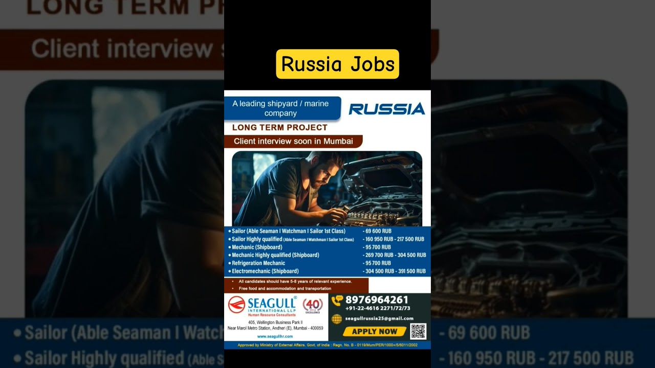 Russia jobs, Russia job vacancy 2025, urgent Jobs russia 