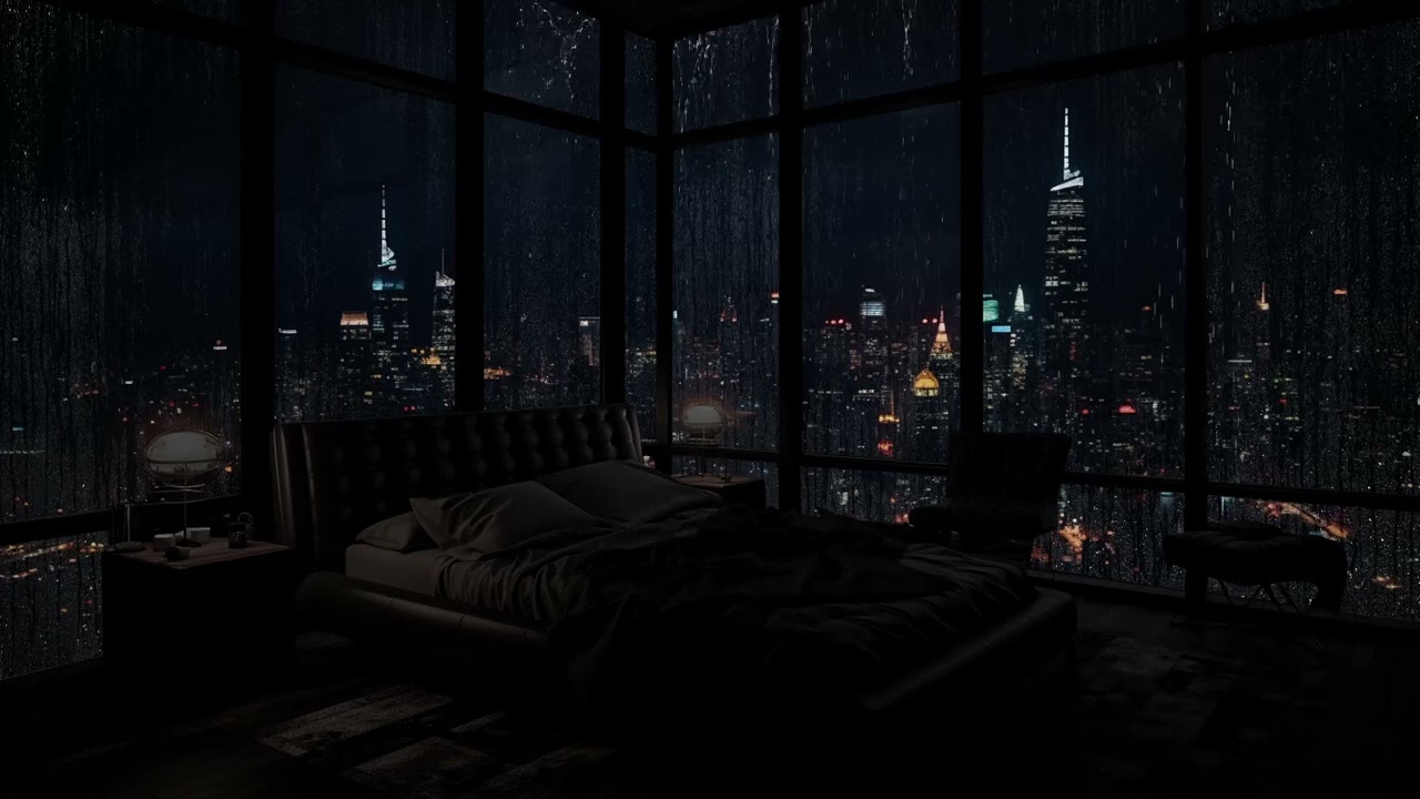 真夜中の寝室の雰囲気💤 - 街の雨音を聞きながらぐっすり眠れます