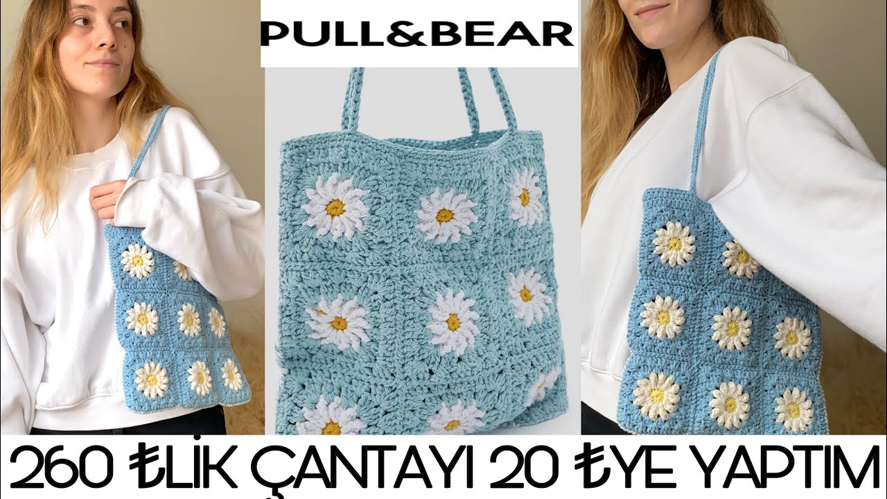 260₺ LİK PULL&BEAR ÇANTAYI 20₺YE YAPTIM | Papatya Motifli Kroşe Çanta Yapımı