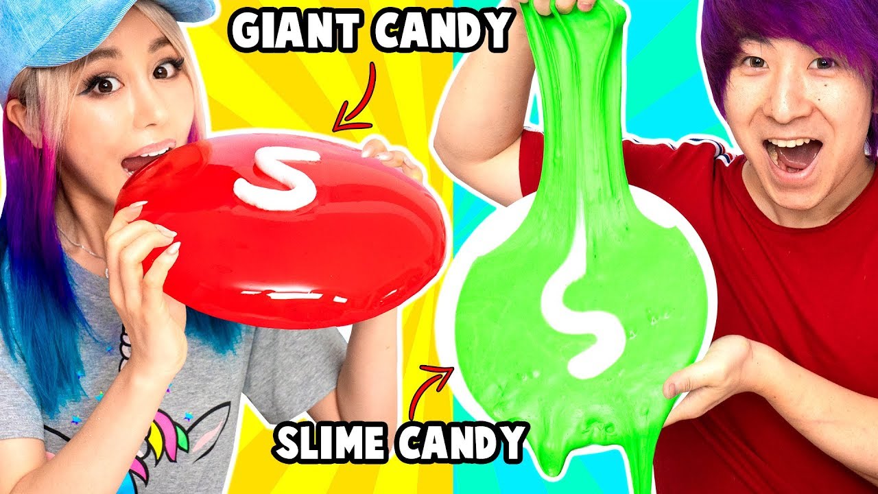 GIANT FOOD VS SLIME FOOD CHALLENGE!Learn How To Make Edible DIY Candy