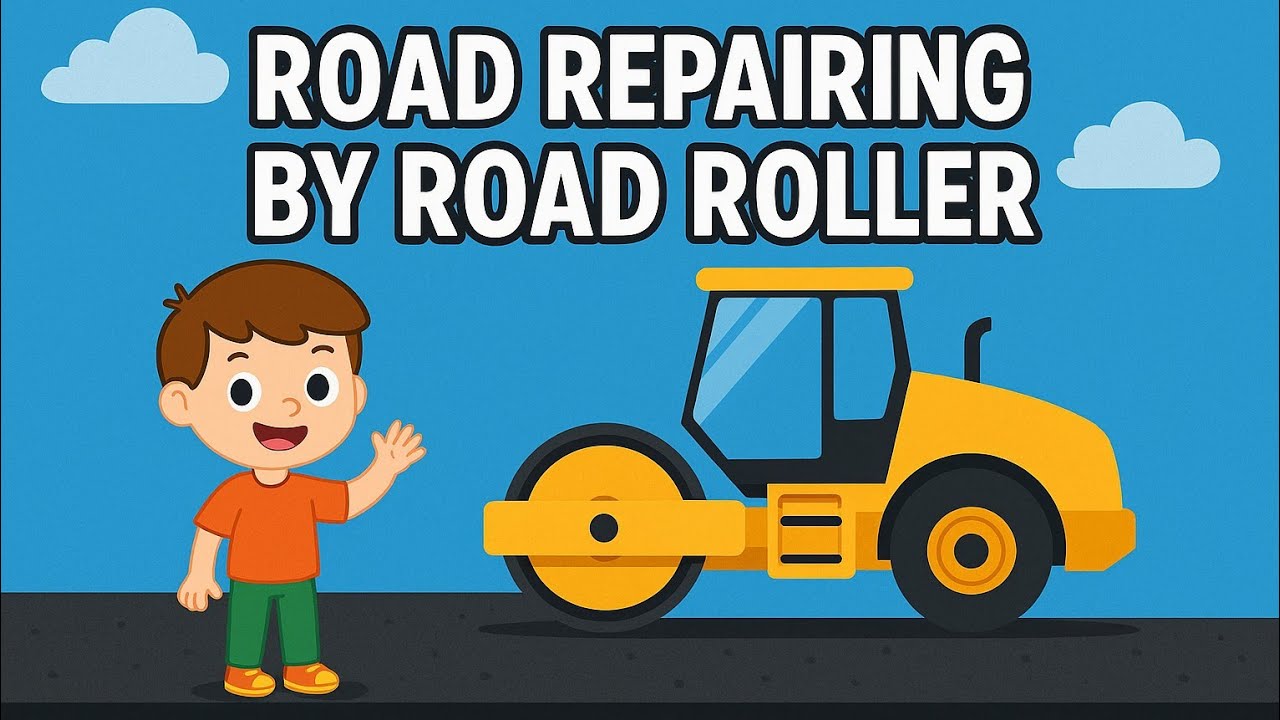 Road repairing by road roller..#RoadRoller #RoadRepair #ConstructionForKids #KidsLearning #Bigroller
