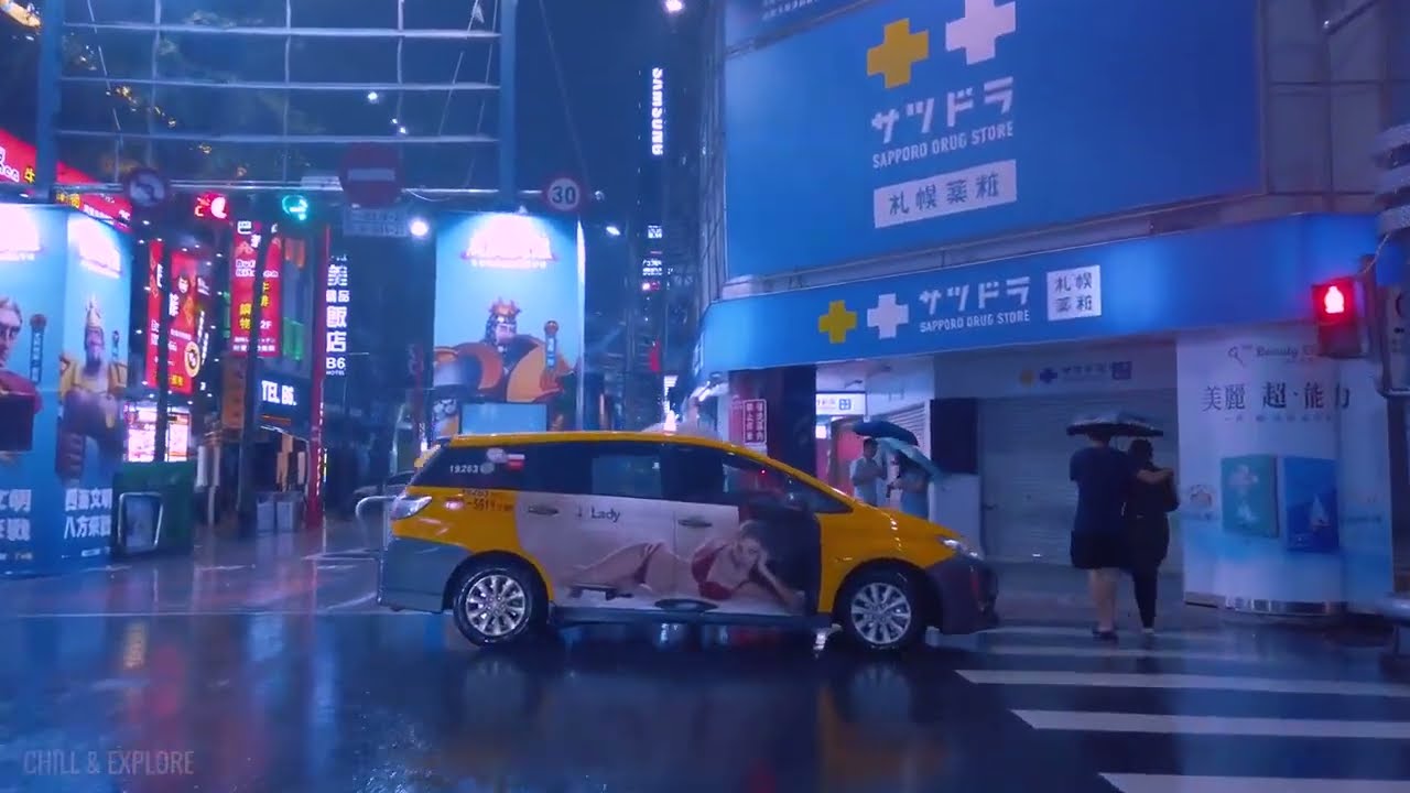 Taiwan Cyberpunk  | Heavy Rain and Wind at Night | Taipei Ximending Walk 4K #journey #resa