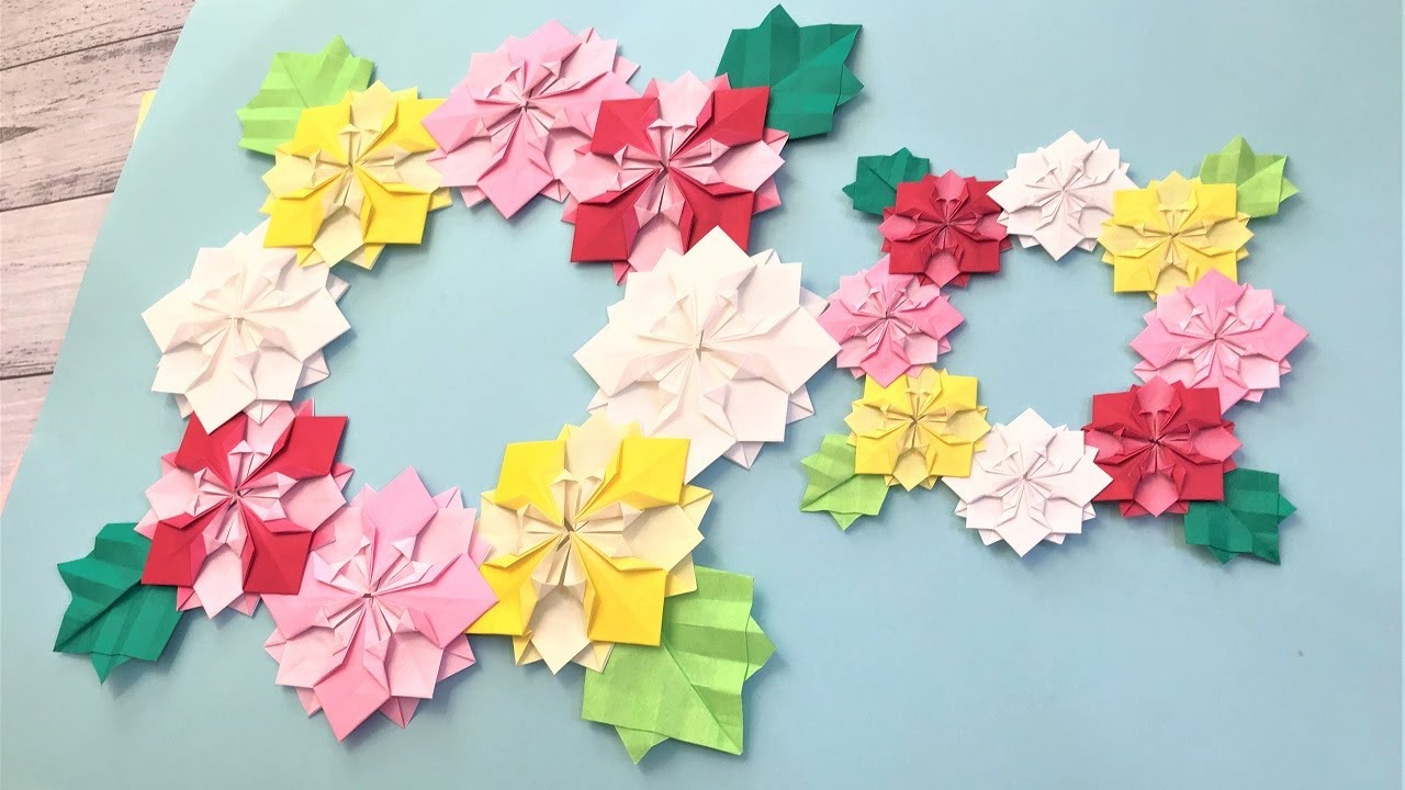 折り紙 菊の花のリース 折り方 Origami chrysanthemum flower wreath tutorial（NiceNo1）
