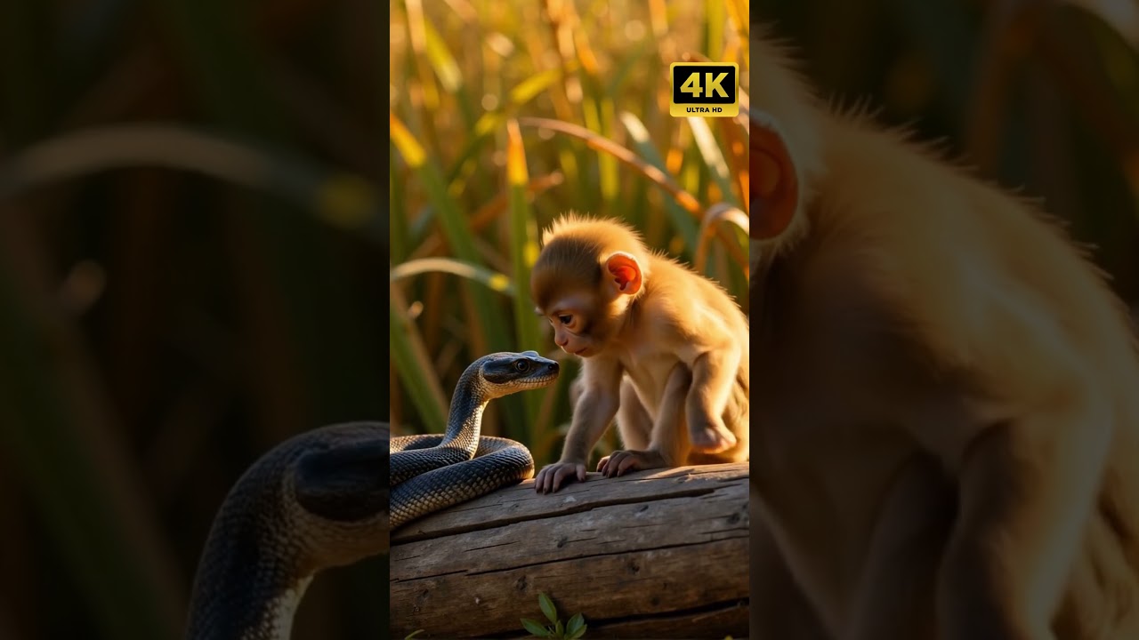 Golden Baby Monkey's RISKY Curiosity: First Encounter with a Coiled Snake in the Wild