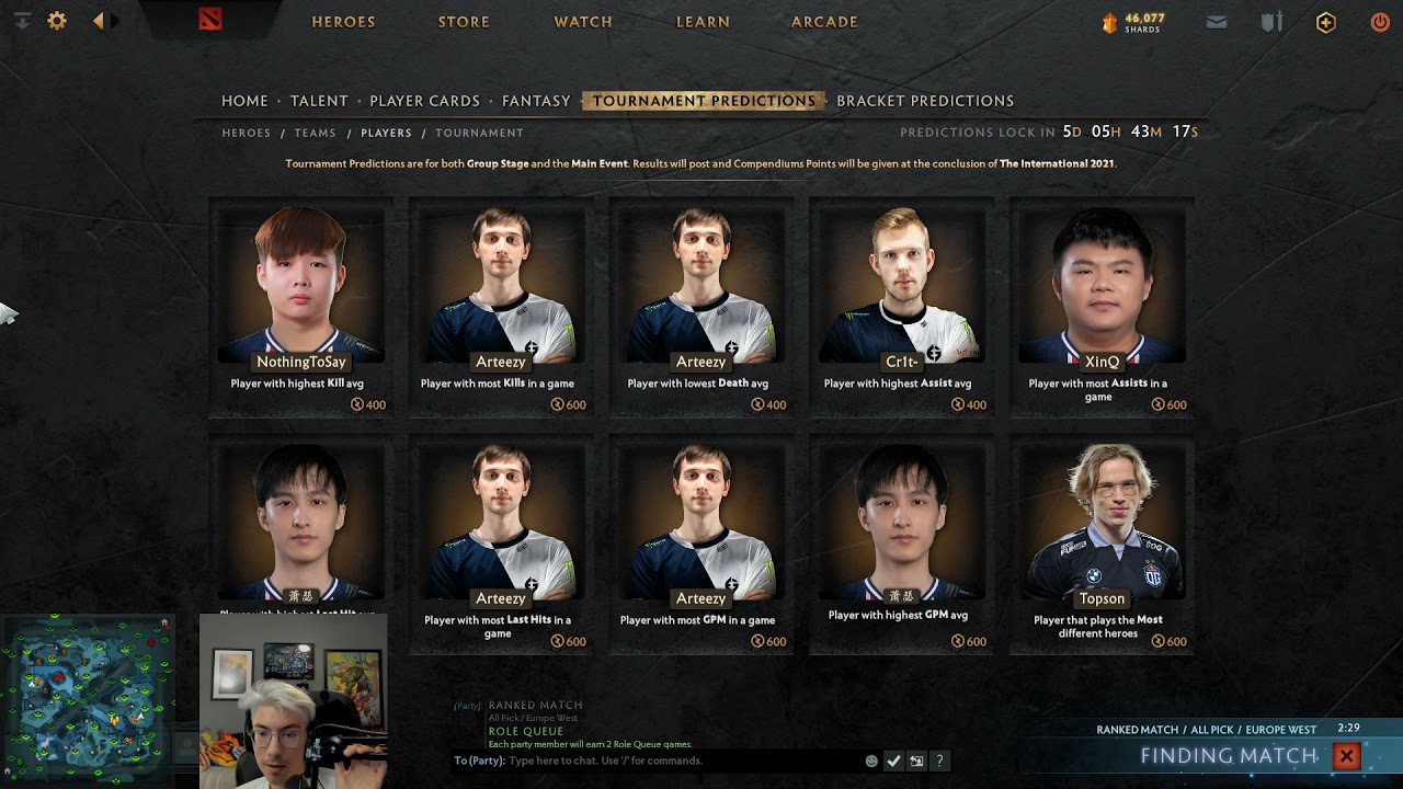 Gunnar shows his TI predictions and fantasy team to stream!