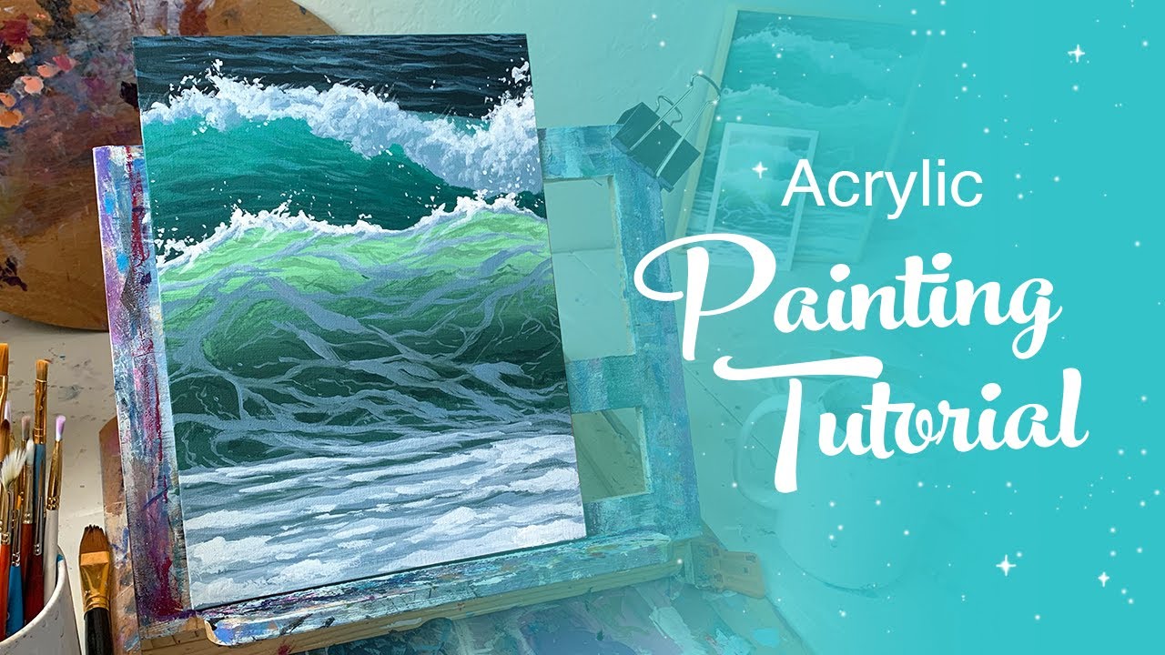 Acrylic Painting Tutorial - Teal Ocean Waves