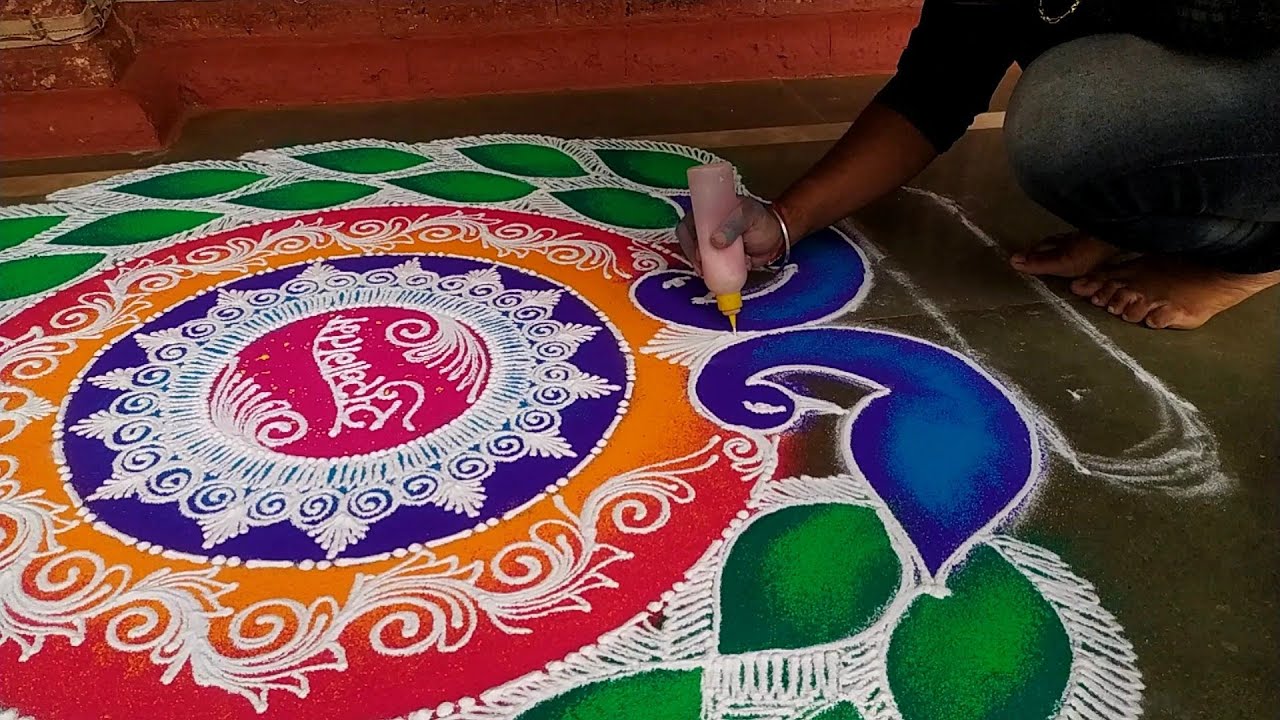 Navratri Special Peacock Rangoli Design 💞Diwali Rangoli