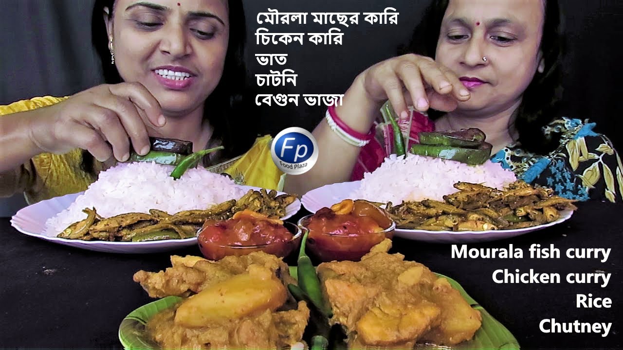 CHICKEN CURRY + RICE + MOUROLA FISH + CHUTNEY | BENGALI FOOD CHALLENGE EATING SHOW | NON VEG THALI
