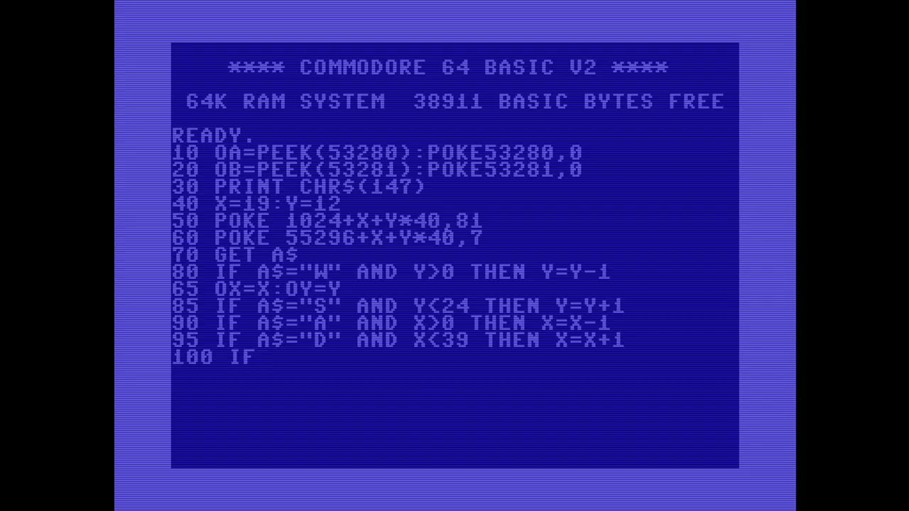 Basic WASD Keys Movement Demo - Commodore 64