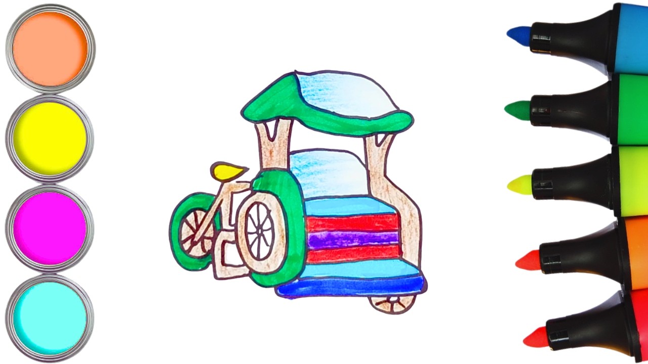 How To Draw cute Rickshaw Drawing, Painting & Coloring For Kids and Toddlers_ Child Art 🌈🎨