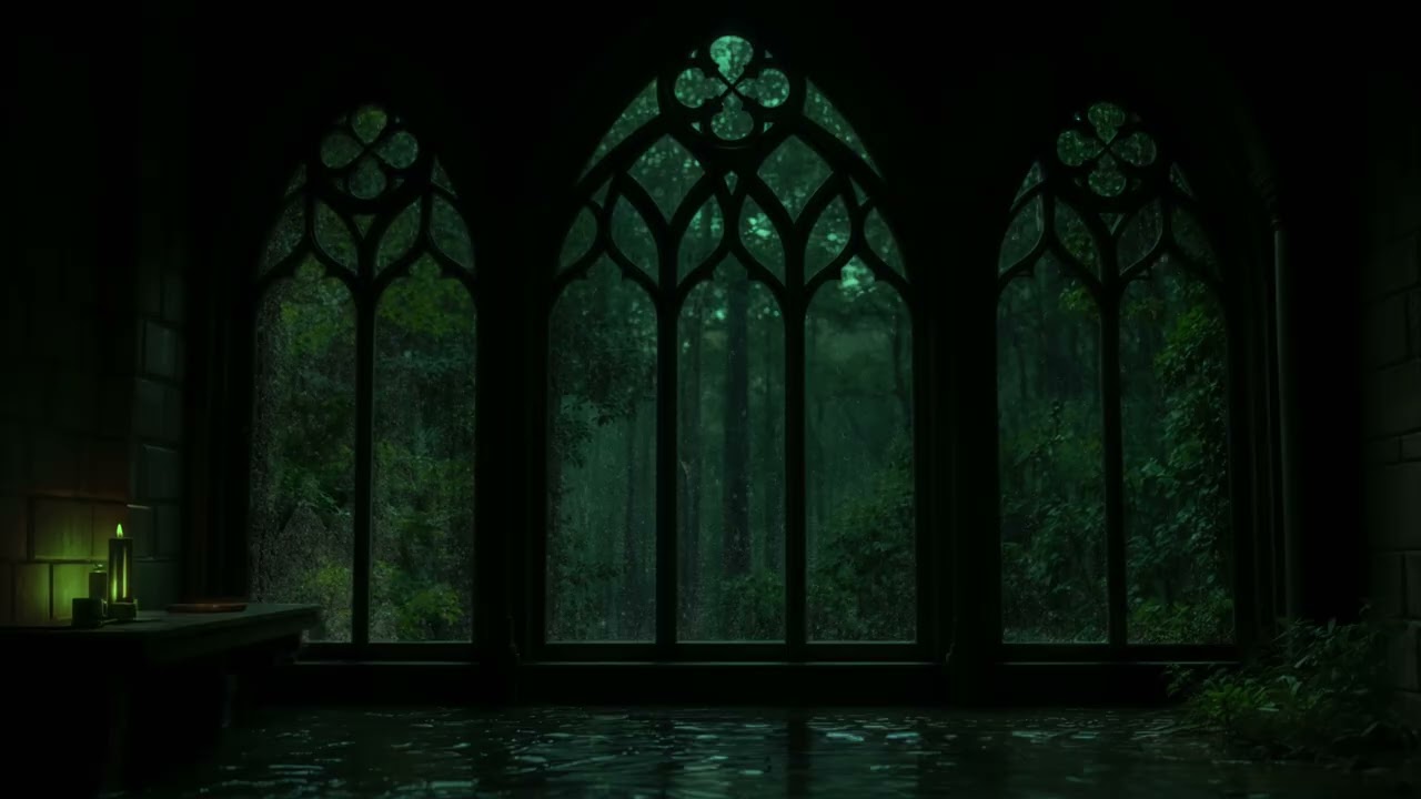 8-Hour Rain on Castle Windows (No Ads) 🌧️ | Dark Bedroom Night Ambience for Deep, Peaceful Sleep