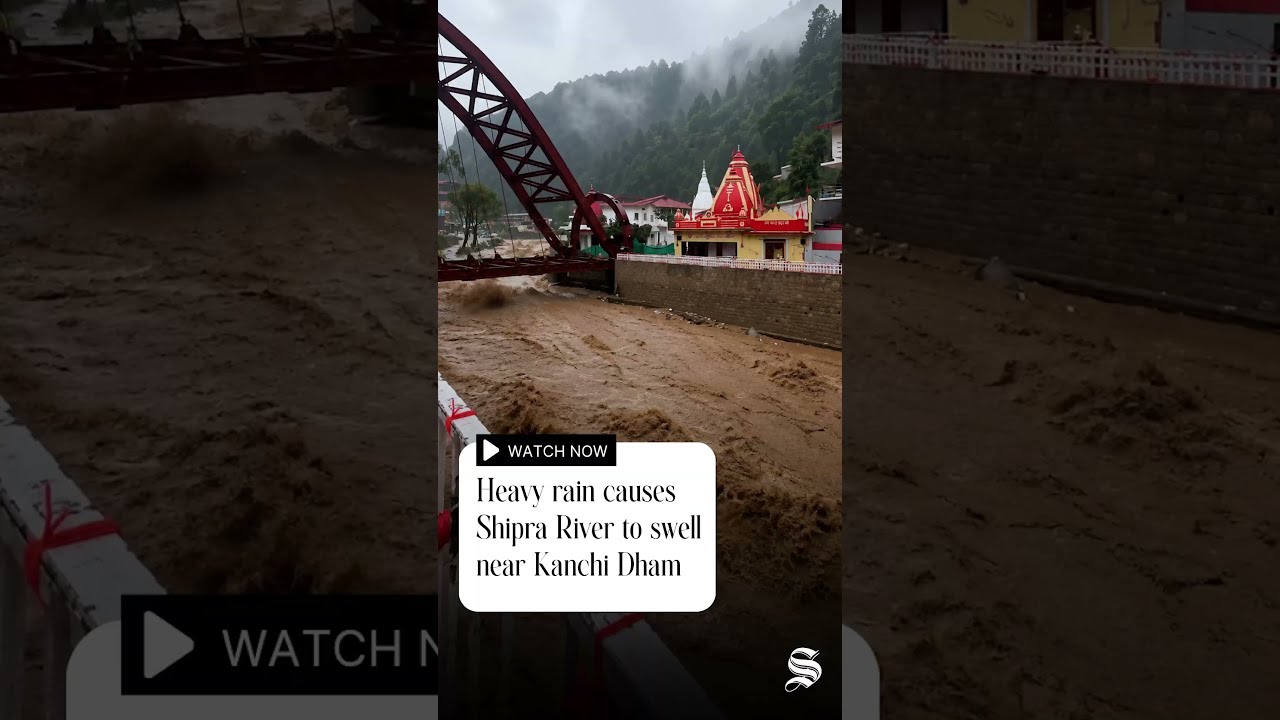 Heavy rain causes Shipra River to swell near Kanchi Dham in Nainital