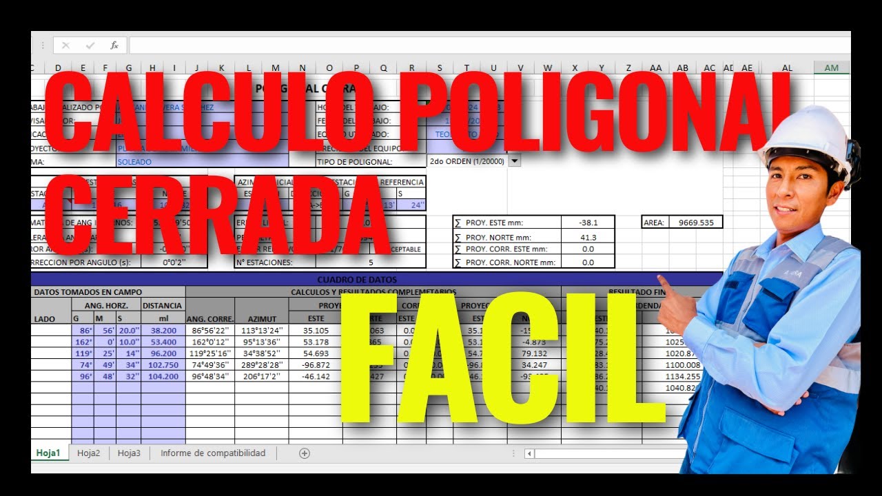 CALCULO DE COORDENADAS  TOPOGRAFICAS EN POLIGONAL CERRADA CON EXCEL super facil