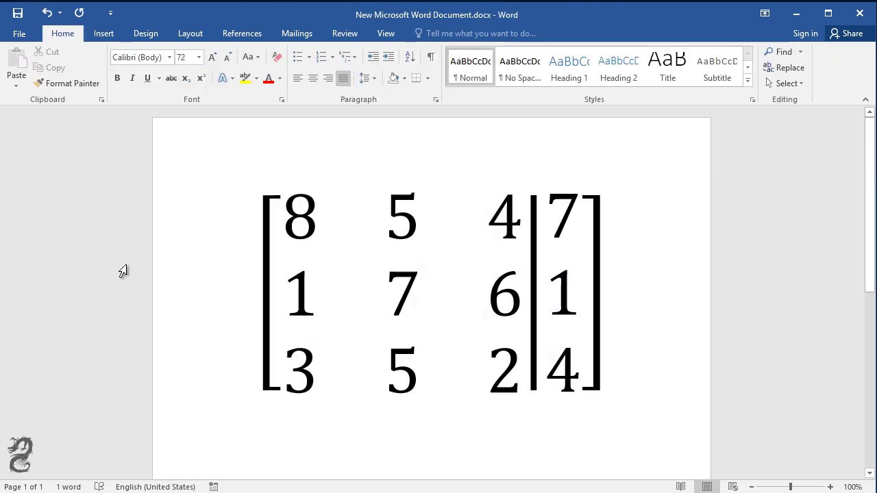 How to create an augmented matrix in Word