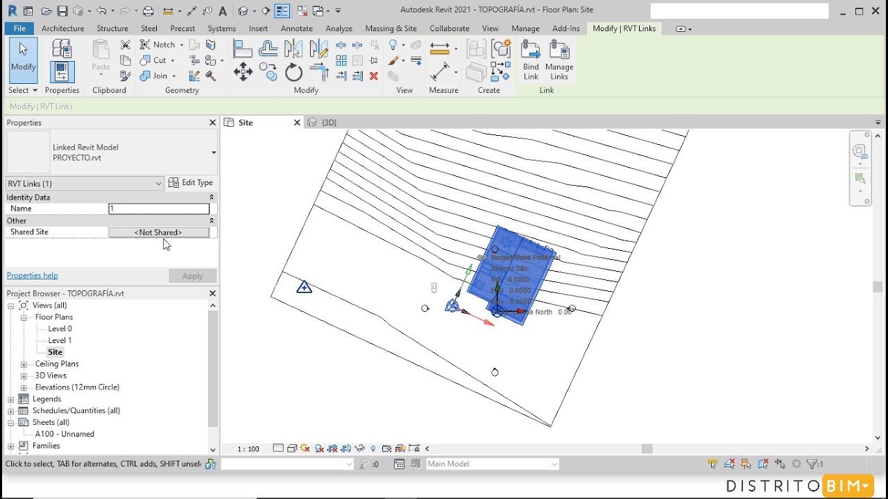 COORDENADAS COMPARTIDAS  ENTRE UN MODELO DE PROYECTO Y UN MODELO DE TOPOGRAFÍA EN REVIT