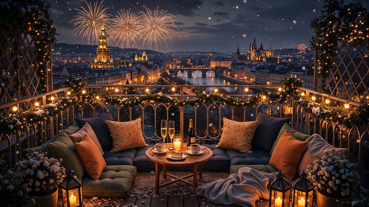 New Year Rooftop Jazz in Prague ☕ Cozy Night Café Ambience & Winter Jazz Music for Relaxing