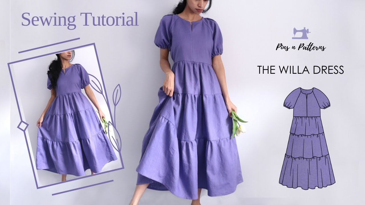 Easy DIY Tiered Dress with short sleeves + Sewing Patterns [ Beginner Sewing ] - PINS N PATTERNS