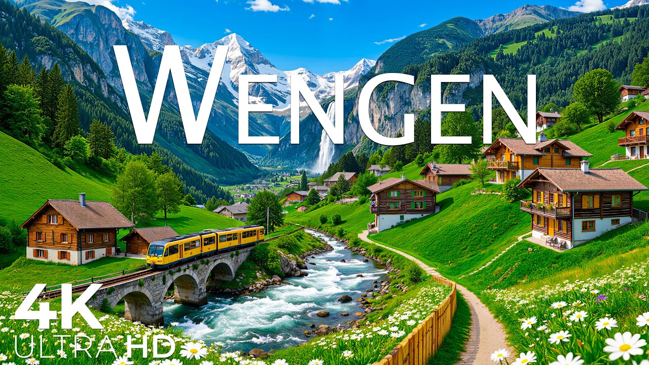 Wengen 4K UHD, Land of Unspoiled Alpine Beauty, Charming Villages, Calming music, 4K Video UHD