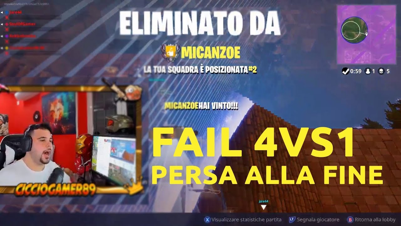 TEAM CICCIOGAMER89 PERDE 4VS1 ALLA FINE SU FORTNITE E SI INCAZZA!