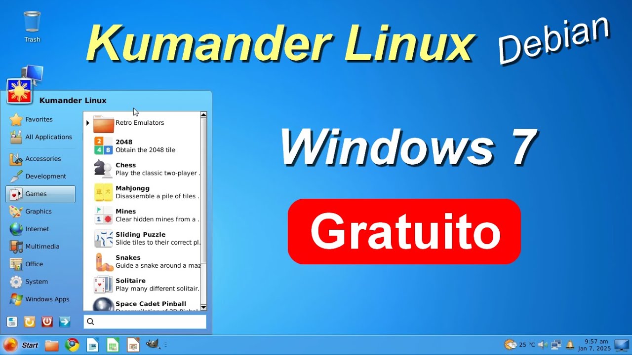 Windows 7 GRATUITO? NÃO. É o Linux Kumander Debian Distro MUITO Bonita, Leve, Rápida e Fácil de usar