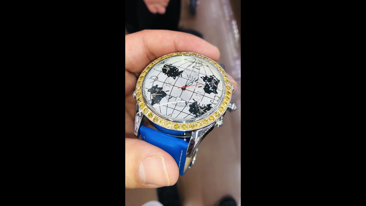 Men&rsquo;s Crossover World Timer Canary Diamond Watch 3.00+ Carats