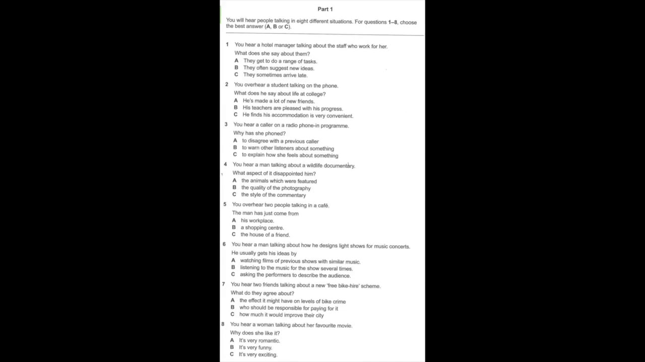 Listening B2, FCE Practice Plus 2 2015, Test 3, Part 1