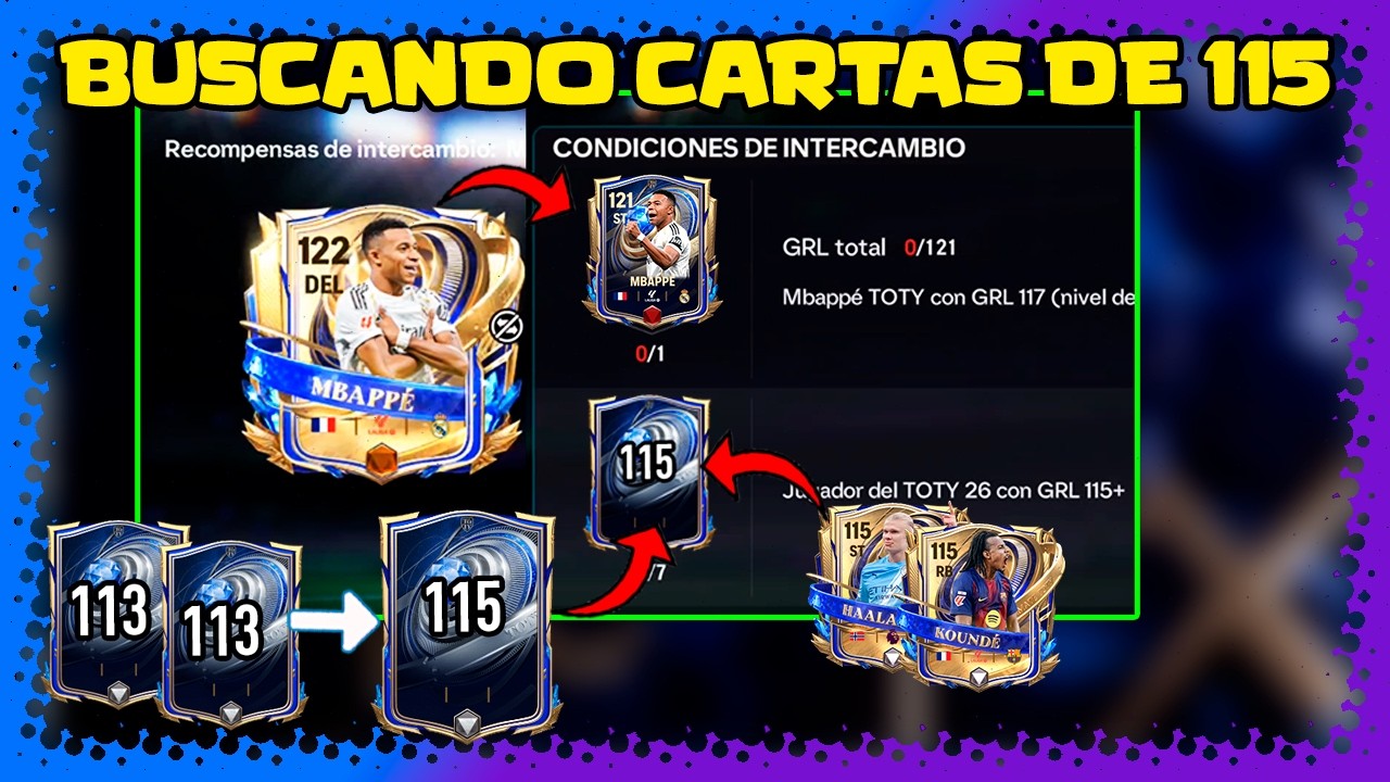 Convertir cartas TOTY 113 en cartas 115 para intercambios UTOTY y otras cosas | FC Mobile