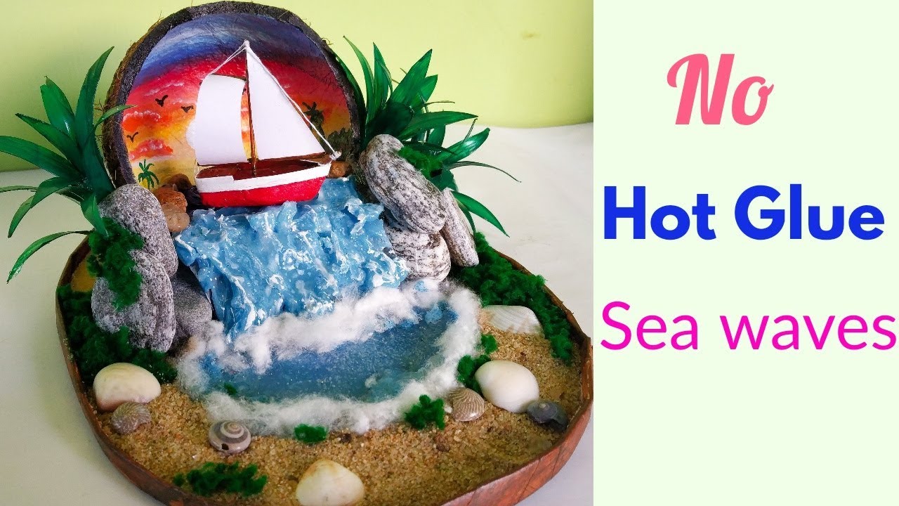 DIY Mini Sea waves with Coconut shell | No Hot Glue Water Effect