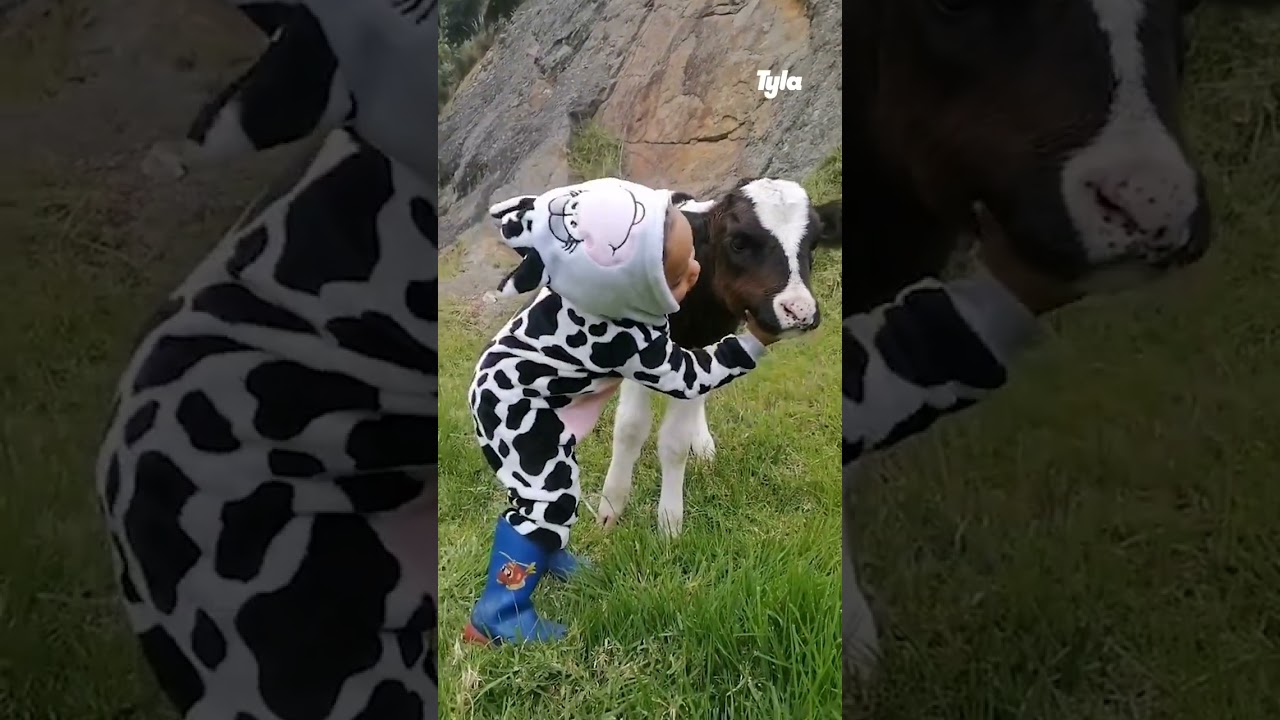 🐮 Little girl sings to calf #shorts