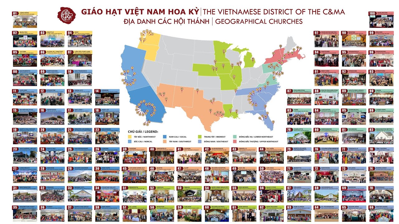 Giáo Hạt Việt Nam Hoa Kỳ | Các Hội Thánh theo Thứ Tự Niên Đại & Địa Lý | 1975–2025