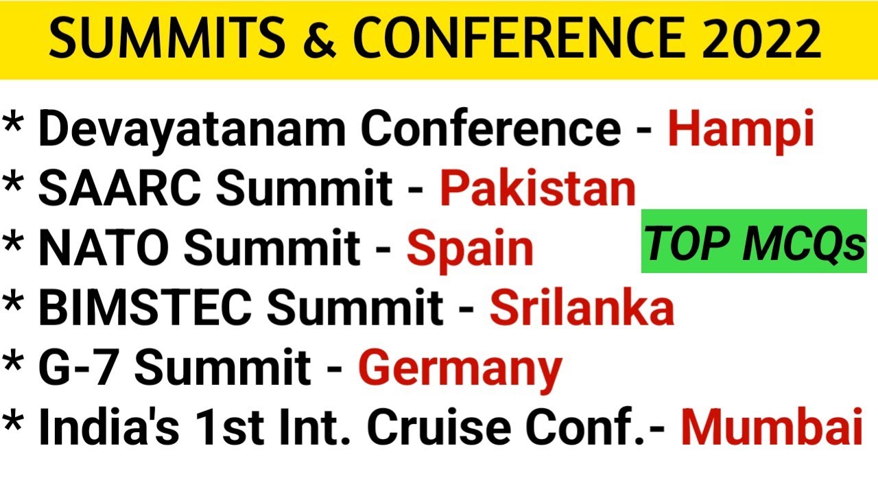 Important Summits 2022| all imp summits & conferences 2022| Shikhar sammelan