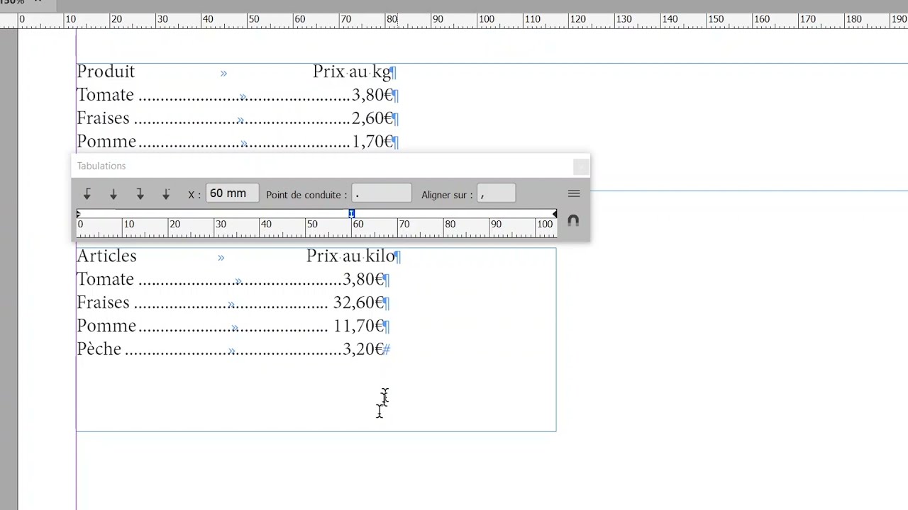Tuto InDesign -  Les tabulations