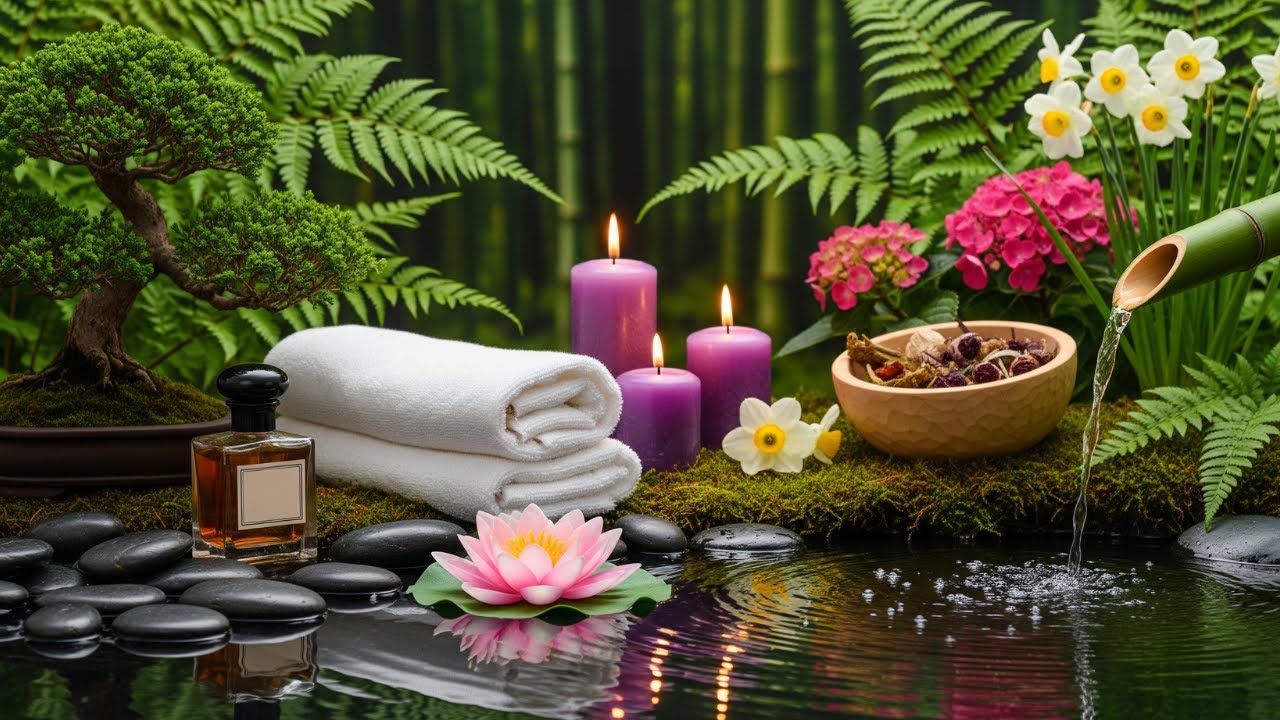 Relaxing Music with Bamboo Water Sound 🌱 Spa & Yoga Relaxation, Anxiety Relief & Meditation