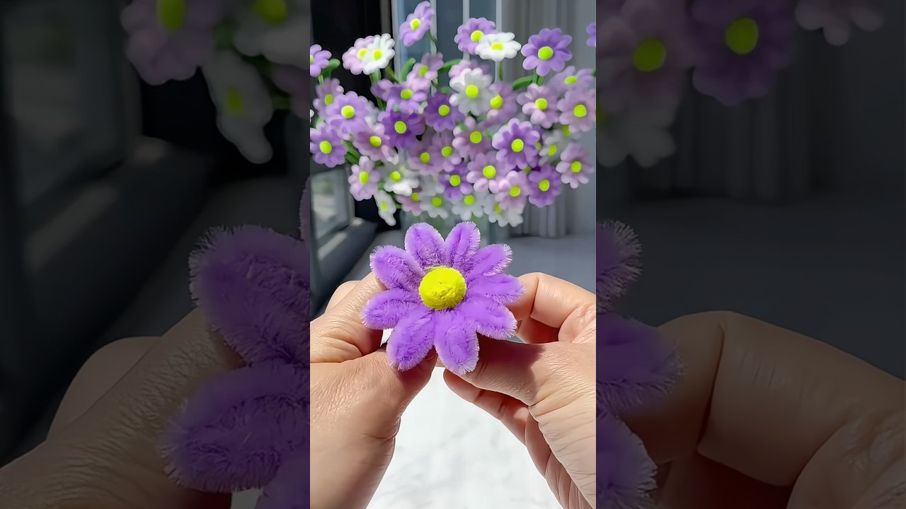 DIY pipe cleaner purple daisy flowers#diy #gift #diyflower #diycrafts #flowercraft #flower #craft