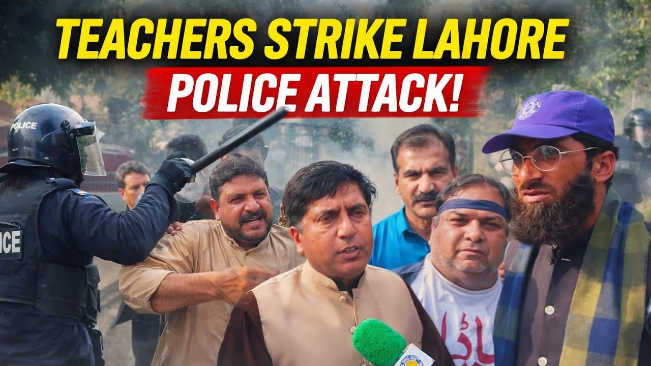 In lahore teacher strike at civil sectriat/govt SE mutalbat mnva kr jy ge/police hme nhi rok skti
