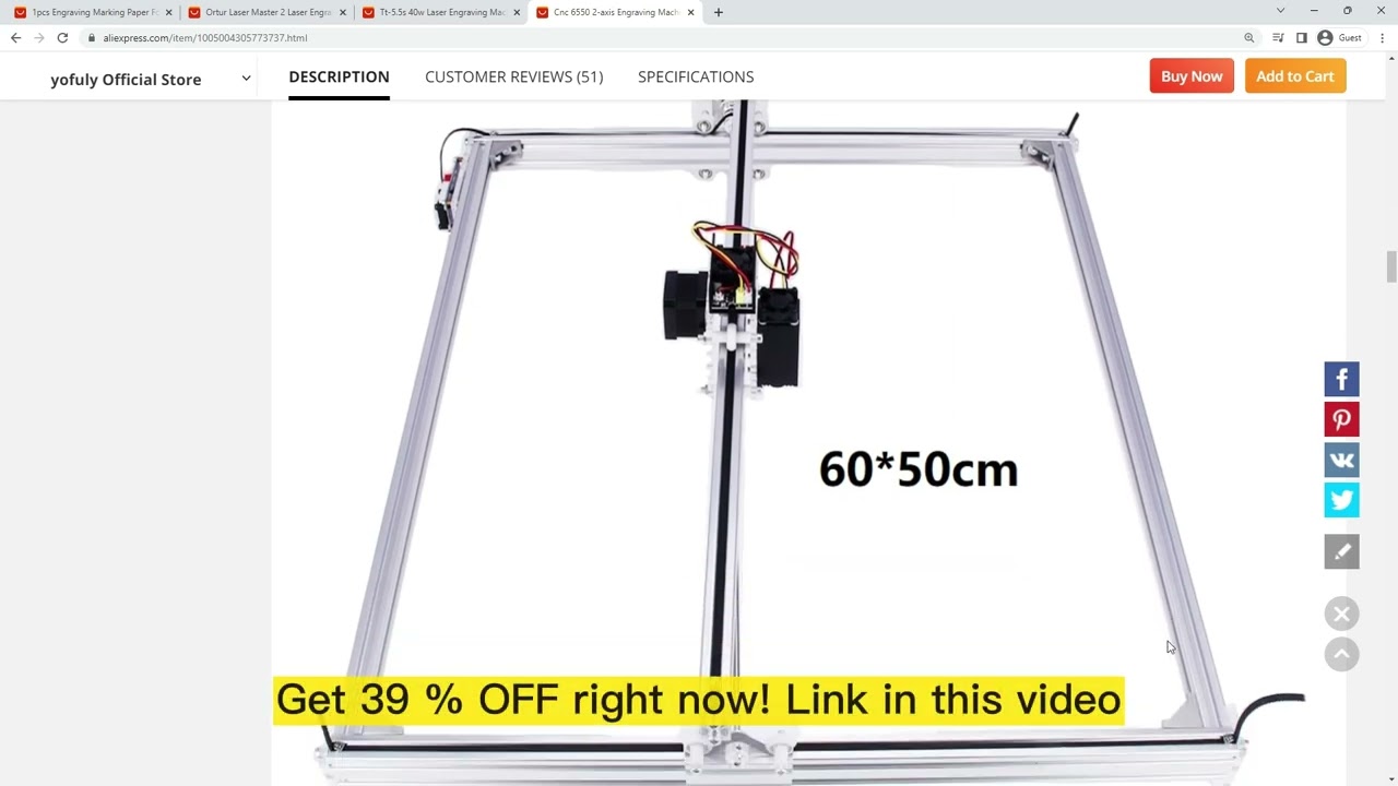 CNC Machine CNC 6550 2-Axis Engraving Machine Work Area 65*50cm TTL PMW Control 20w Laser Engraver