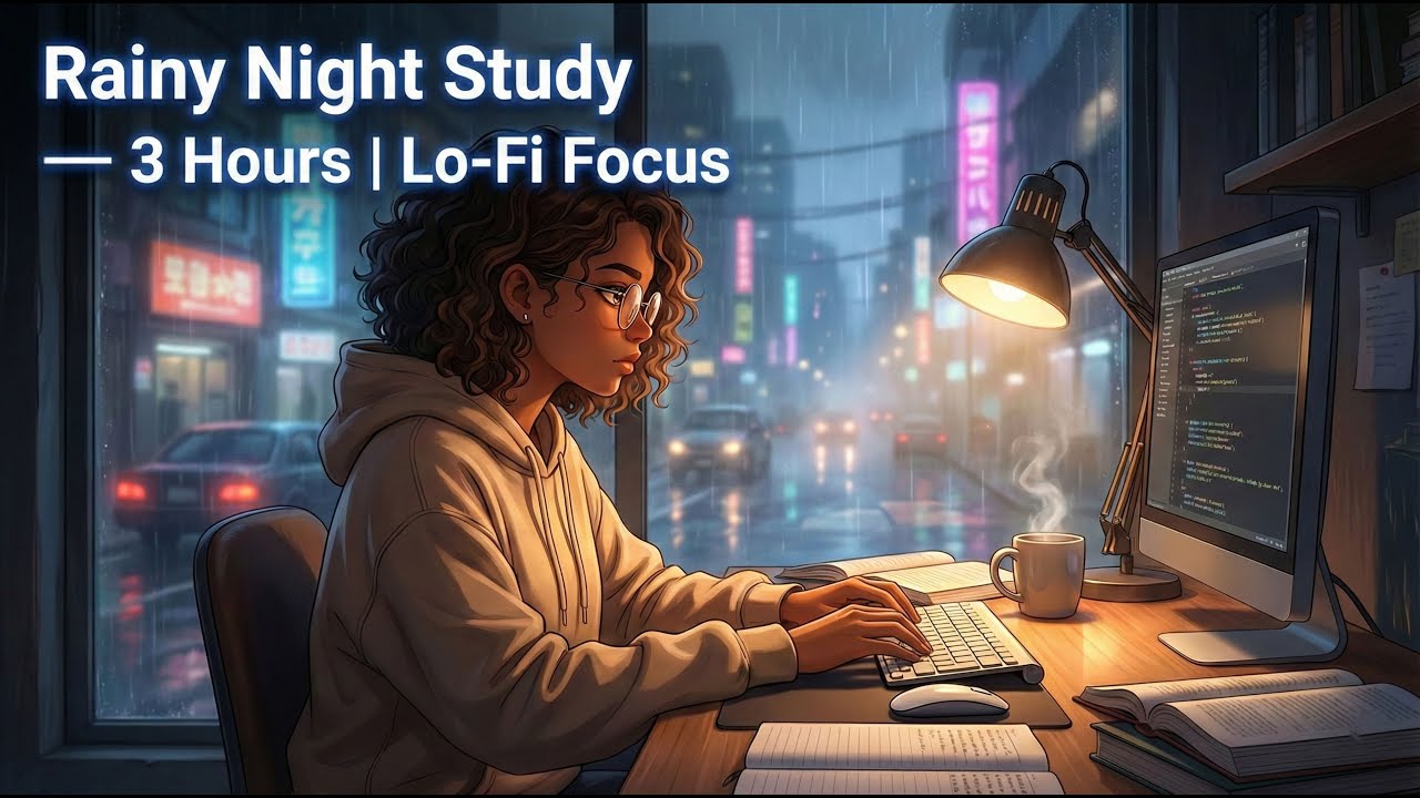 Rainy Night Study Music — Cozy Anime Desk Ambience | 3 Hours Lo-Fi Focus